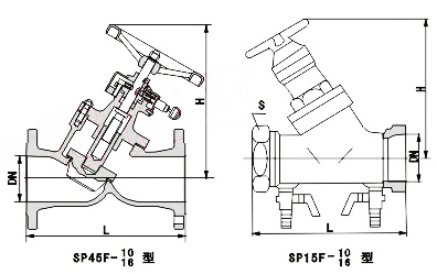 SP45、SP15靜態(tài)平衡閥外形尺寸圖