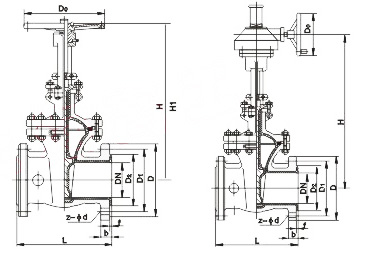 ZG941F46襯里楔式閘閥外形尺寸圖